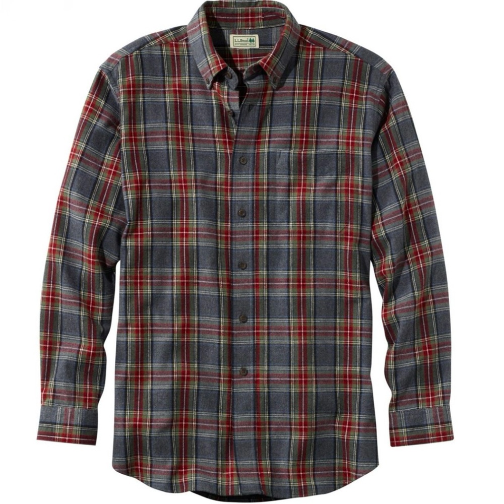L.L. Bean Men's Scotch Plaid Flannel Shirt Traditional Fit in Gray Grey Stewart